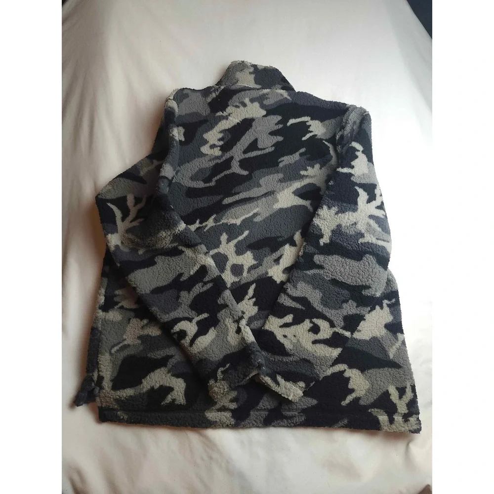 Wrangler Mens Grey Black Camo Sherpa Fleece Quarter Zip Pullover Large